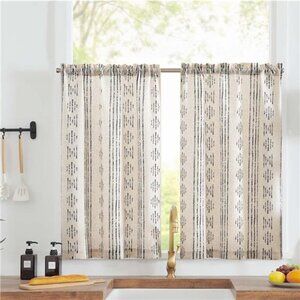 Boho Kitchen Curtains Linen Tier Curtains 24 Inch Bohemian Cafe Curtains Striped